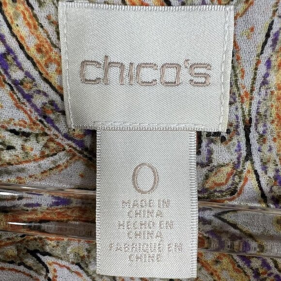 Chicos Mirrored Beauty Womens XS Paisley Sheer Asymmetric Tunic Chiffon Lace Up - Picture 12 of 15